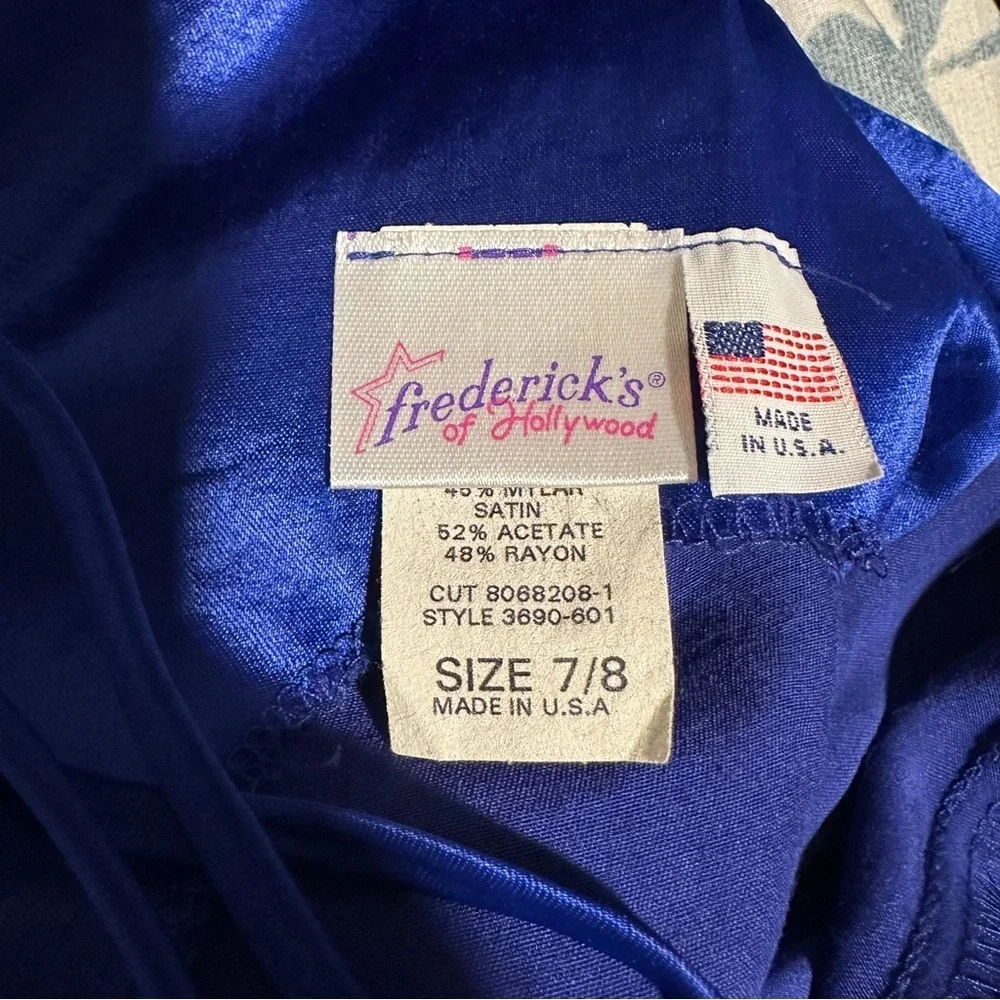 VTG Frederick’s of Hollywood Mini Satin Dress Short‎ n’ Sweet Sabrina Royal Blue